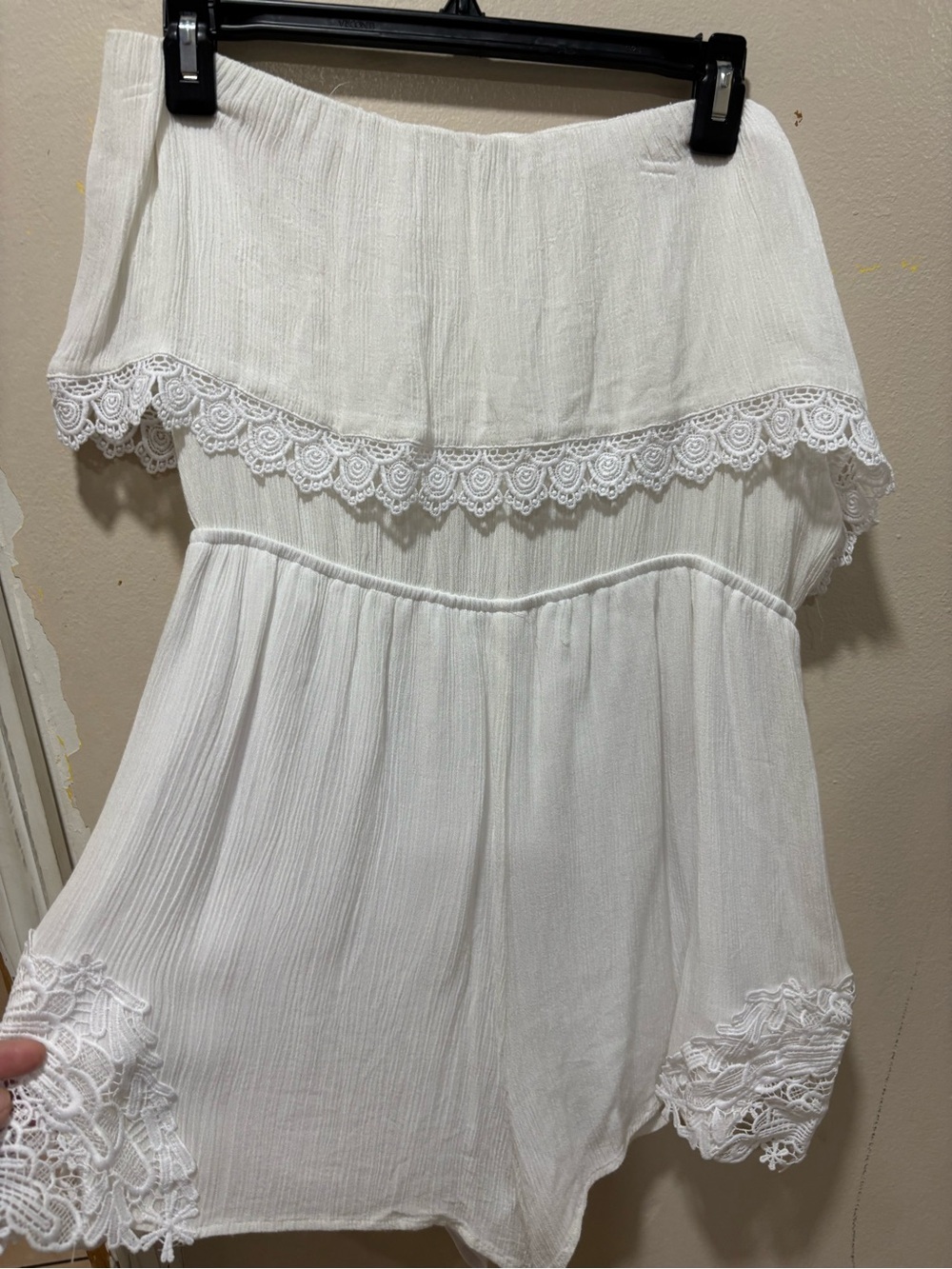 White Lace-Trim Off-Shoulder women’s romper
